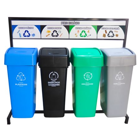 Punto Ecológico con Estructura Metálica de 4 tachos 50 lts