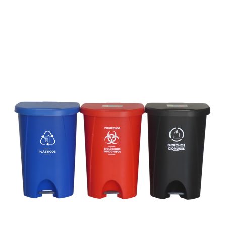 Punto ecológico con 3 tachos plásticos de pedal | 50-53 litros